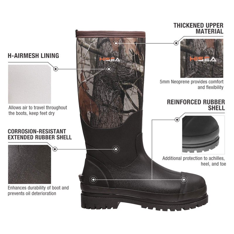 HISEA Men's Rubber Rain Boots Waterproof Neoprene Work Boot for Mud Outdoor - Image 2
